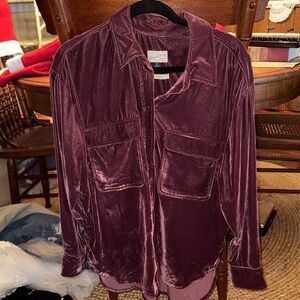 Universal Threads Velvet Button-Up Shirt in Rich Burgundy
